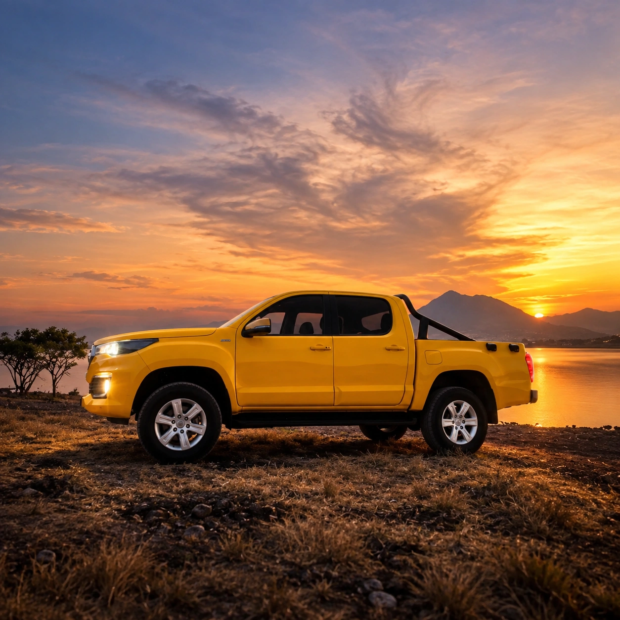 E Tunland on a dirt track at sunset