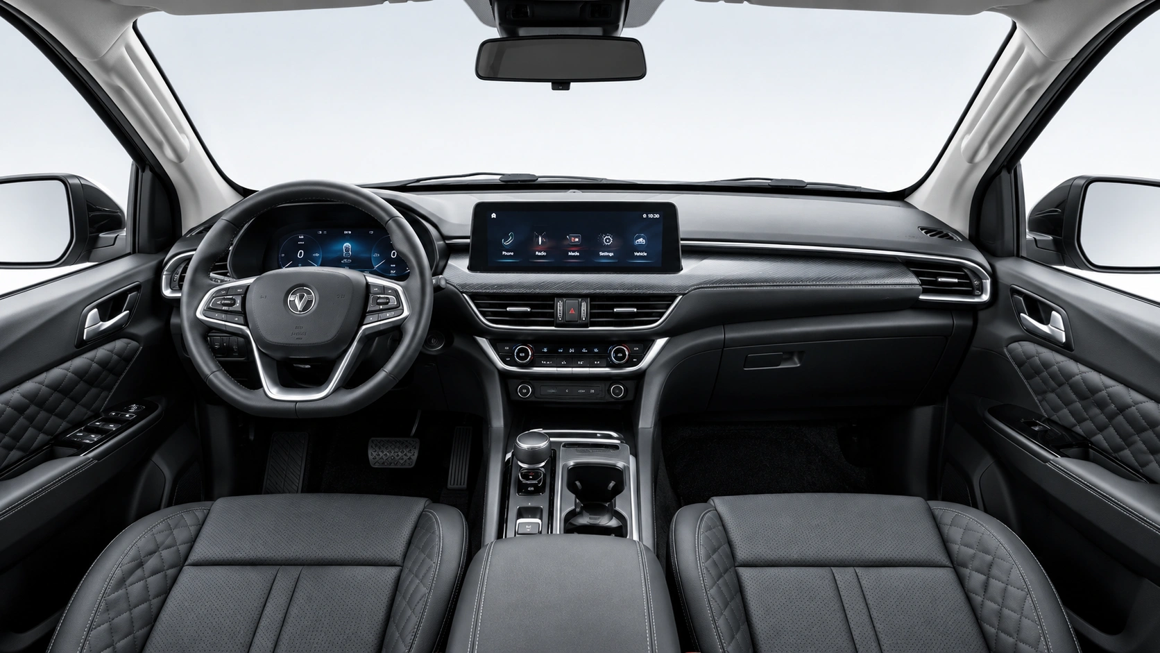 E Tunland front seats and centre console at dusk